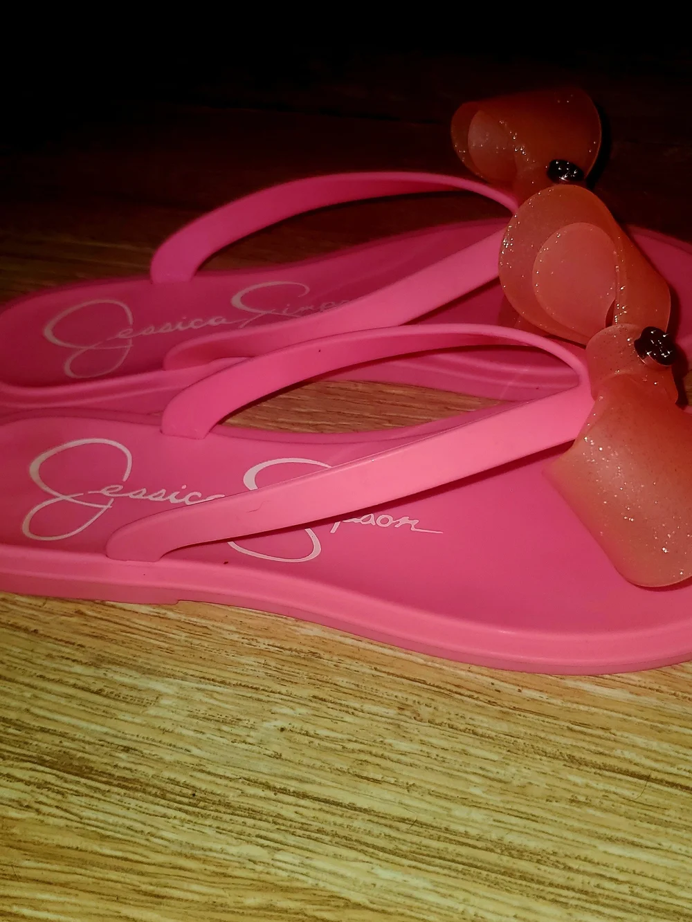 Girls Jessica Simpson Pink Glam Bow Jelly Flip Flops